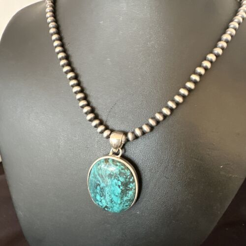 Men's Navajo Blue Spiderweb Turquoise Pendant Necklace | Sterling Silver | Authentic Native American Handmade | 16225