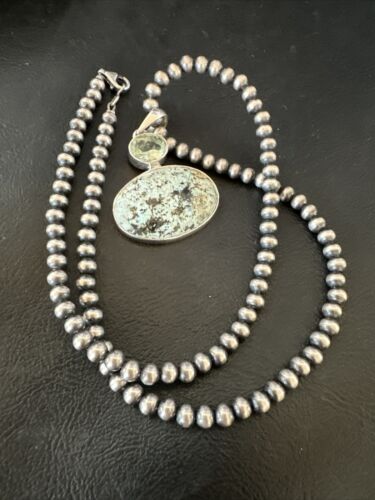 Navajo Dry Creek Turquoise Topaz Pendant Necklace | Sterling Silver | Authentic Native American Handmade | 16437