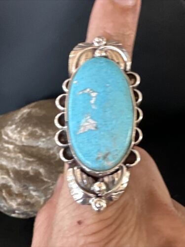 Men's Blue Kingman Turquoise Ring | Navajo Sterling Silver | Sz 9.5 | Authentic Native American Handmade | 15518