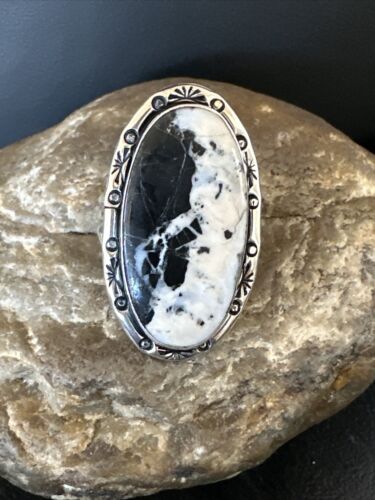 White Buffalo Turquoise Navajo Ring | Sterling Silver | Sz 11 | Authentic Native American Handmade | 16389