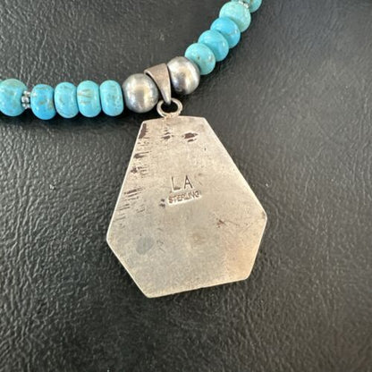 Navajo Turquoise Inlay Pendant Necklace | Sterling Silver | Authentic Native American Handmade | 17078
