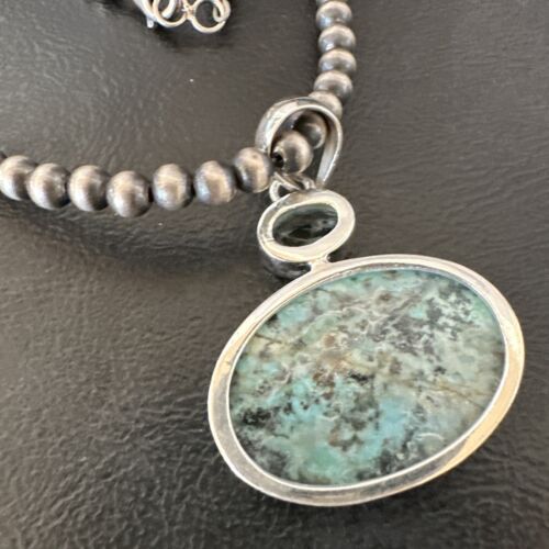 Navajo Dry Creek Turquoise Topaz Pendant Necklace | Sterling Silver | Authentic Native American Handmade | 16442