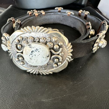 Navajo White Buffalo Turquoise Concho Belt | Sterling Silver | 50" Buckles | Authentic Native American Handmade | 15527