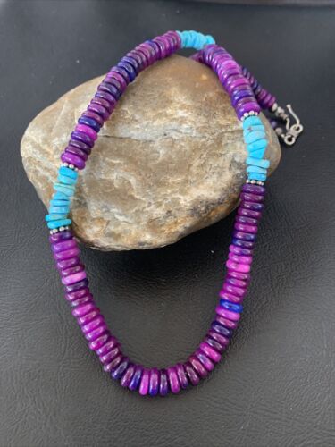 Navajo Purple Sugilite Turquoise Bead Necklace | Sterling Silver | 19" | Authentic Native American Handmade | 11918