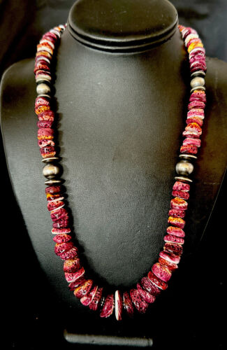 Navajo Purple Spiny Oyster Necklace | Sterling Silver Pearls | 22" | Authentic Native American Handmade | 16703