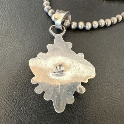 Navajo Orange Spiny Oyster Blue Turquoise Pendant Necklace | Sterling Silver | 20" | 16459