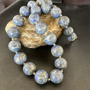 Navajo Denim Lapis Necklace | 14mm Pearls | Sterling Silver | Authentic Native American Handmade | 19" | 17549
