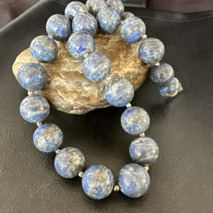 Navajo Denim Lapis Necklace | 14mm Pearls | Sterling Silver | Authentic Native American Handmade | 19" | 17549