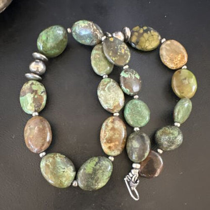 Navajo Green Turquoise Chunky Necklace | Sterling Silver | Graduated | Authentic Native American | 23" | 15202