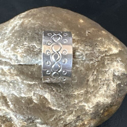 Men's Wide Band Navajo Stamped Ring | Sterling Silver | Sz 11 | Authentic Native American Handmade | 14978