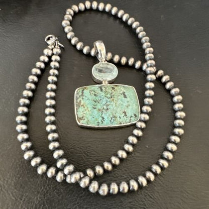 Navajo Dry Creek Turquoise Topaz Pendant Necklace | Sterling Silver | Authentic Native American Handmade | 16446