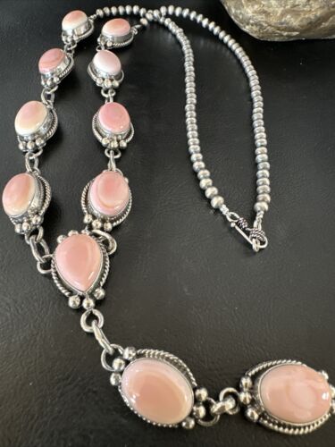 Navajo Pink Conch Lariat Necklace | Sterling Silver Pendant | 30" | Authentic Native American Handmade | 15871