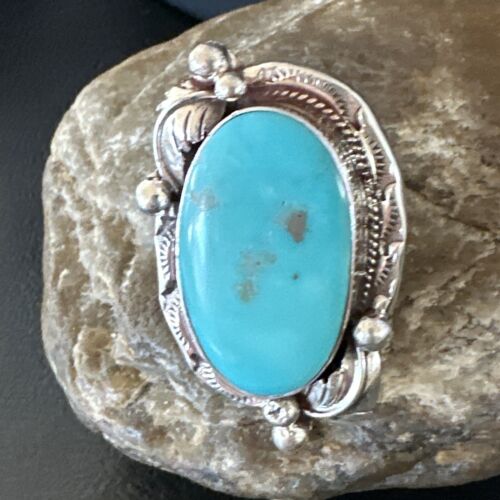 Men's Blue Kingman Turquoise Ring | Navajo Sterling Silver | Sz 10.5 | Authentic Native American Handmade | 15665