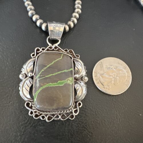 Navajo Green Boulder Turquoise Necklace Pendant | Sterling Silver | Men's Women's | 16134