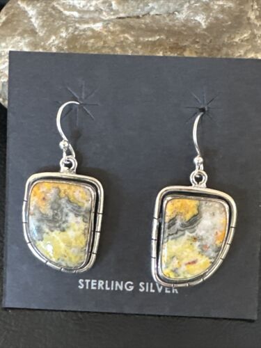 Navajo Bumblebee Jasper Earrings | Sterling Silver | Authentic Native American Handmade | 15827