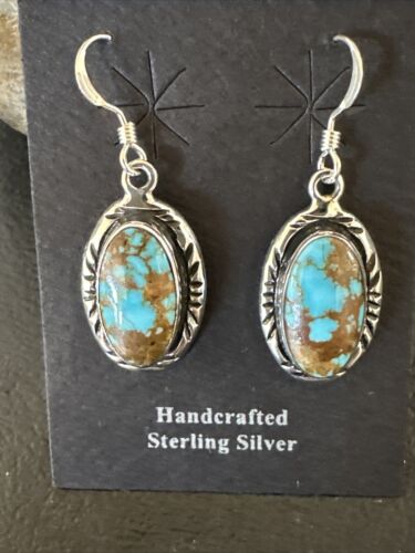 Navajo Blue Red Skin Turquoise Dangle Earrings | Sterling Silver | Authentic Native American Handmade | 16508