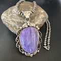 Navajo Purple Charoite Pendant with Pearls | Sterling Silver Necklace | Authentic Native American Handmade | 16654