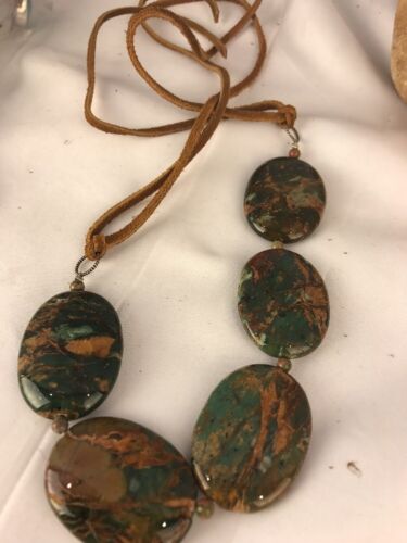Navajo Green Turquoise Necklace | Sterling Silver | Leather Cords | Authentic Native American Handmade | 17550