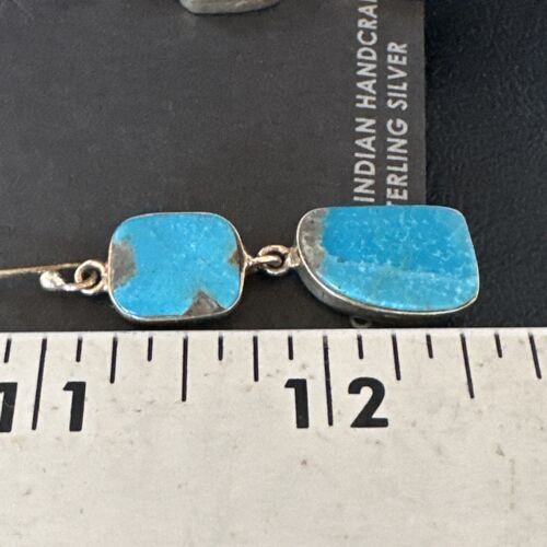 Navajo Blue Kingman Turquoise Dangle Earrings | Sterling Silver | Authentic Native American Handmade | 15111