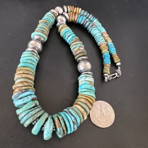 Navajo Blue Green Turquoise Necklace | Sterling Silver | Authentic Native American | 20" | 16005