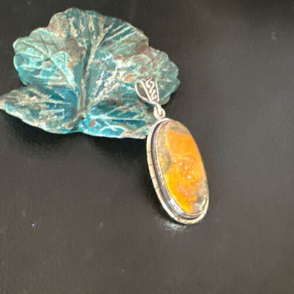 Navajo Bumblebee Jasper Pendant Necklace | Sterling Silver | Authentic Native American Handmade | 15958