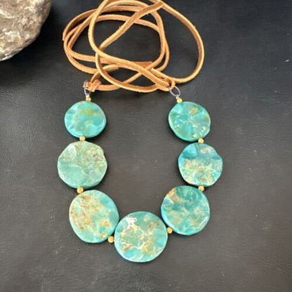 Navajo Green Turquoise Sterling Silver Necklace Leather Cords Bracelet 17548