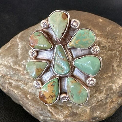 Navajo Green Turquoise Cluster Ring | Authentic Native American Sterling Silver | Multi-Stone | Sz 7 | 16859