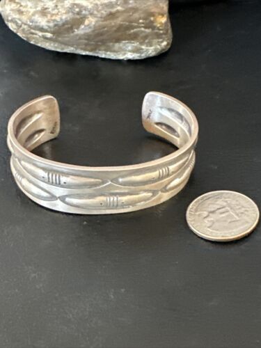 Native American Sterling Silver Navajo Stamped Cuff Bracelet | Authentic Handmade | 15985