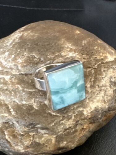 Navajo Blue Larimar Ring | Sterling Silver | Sz 8 | Authentic Native American Handmade | 17589