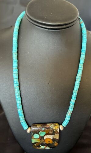 Navajo SpiderWeb Turquoise Heishi Pearls Necklace | Sterling Silver | 20" | Authentic Native American Handmade | 17089 - Masha USA
