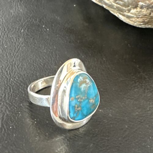 Navajo Blue Kingman Turquoise Ring | Sterling Silver | Sz 9 | Authentic Native American Handmade | 16587