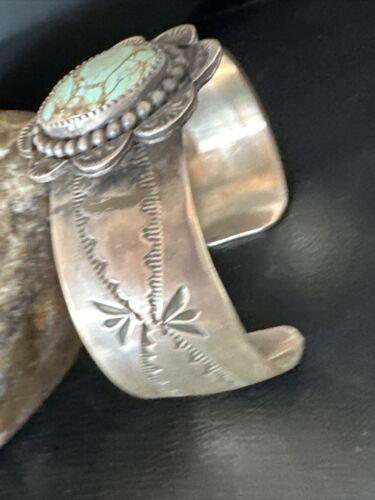 XL Men's Blue #8 Turquoise Cuff Bracelet | Navajo Sterling Silver | Authentic Native American Handmade | 15855