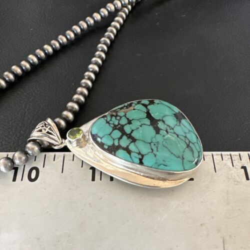 Men's Navajo Blue Spiderweb Turquoise Pendant Necklace | Sterling Silver | Authentic Native American Handmade | 16202