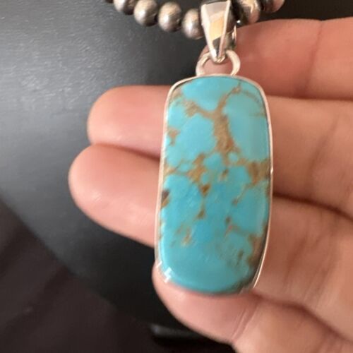 Navajo Blue Kingman Turquoise Pendant Necklace | Sterling Silver | 20" | Authentic Native American Handmade | 16700