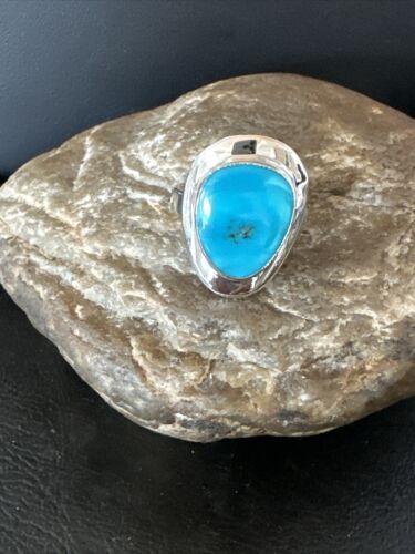 Sterling Silver Blue Kingman Turquoise Ring | Sz 10 | Authentic Native American Handmade | 17600