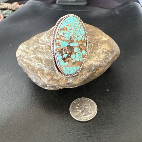 Men's Women's Blue Turquoise #8 Navajo Ring | Sterling Silver | Sz 10 | Authentic Native American Handmade | 16640