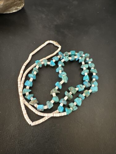 Navajo Kingman Turquoise Shell Necklace | Sterling Silver | 28" | Authentic Native American Handmade | 17401