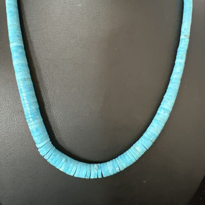 Robin's Egg Blue Turquoise Heishi Necklace | 18" | Sterling Silver | Authentic Native American Handmade | 14932