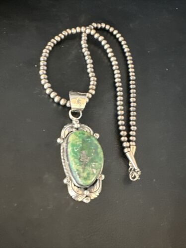 Sonoran Gold Turquoise Pendant Necklace | Navajo Sterling Silver Beads | Authentic Native American Handmade | 14854