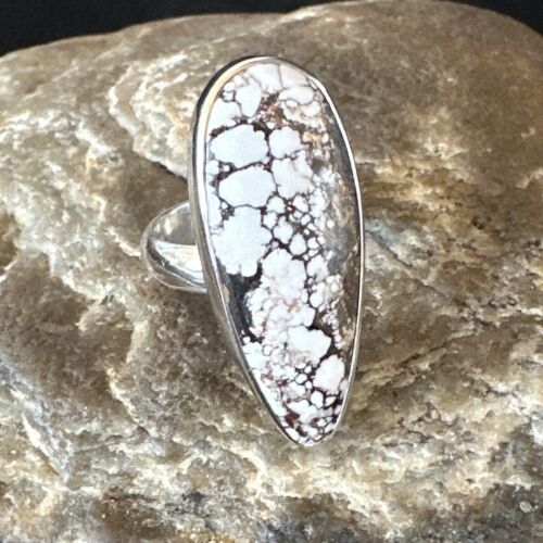 Navajo Wild Horse Turquoise Ring | Sterling Silver | Sz 8 Adjustable | Authentic Native American Handmade | 15554