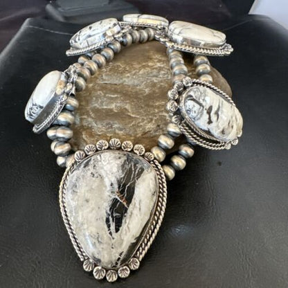Handmade Navajo White Buffalo Turquoise Choker Necklace | Sterling Silver | 15409