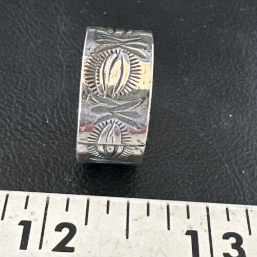 Men's Wide Band Navajo Stamped Ring | Sterling Silver | Sz 11.5 | Authentic Native American Handmade | 16770