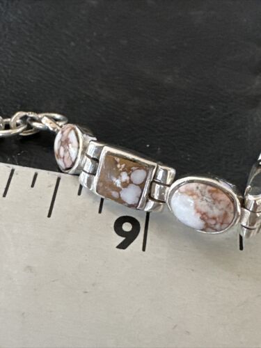 Women's Wild Horse Turquoise Navajo Link Bracelet | Sterling Silver | 8.5" | Authentic Native American Handmade | 16380
