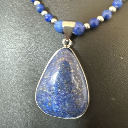 Navajo Blue Denim Lapis Pendant Necklace | Sterling Silver Pearls | 22" | Authentic Native American Handmade | 16579