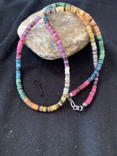 Navajo Multicolor Necklace | Sterling Silver | Natural Shell | 24" | Authentic Native American Handmade | 00801