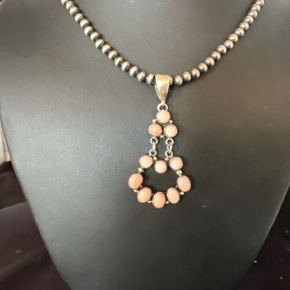 Navajo Pink Conch Cluster Pendant Necklace | Multi-Stone | Sterling Silver | Authentic Native American Handmade | 15167