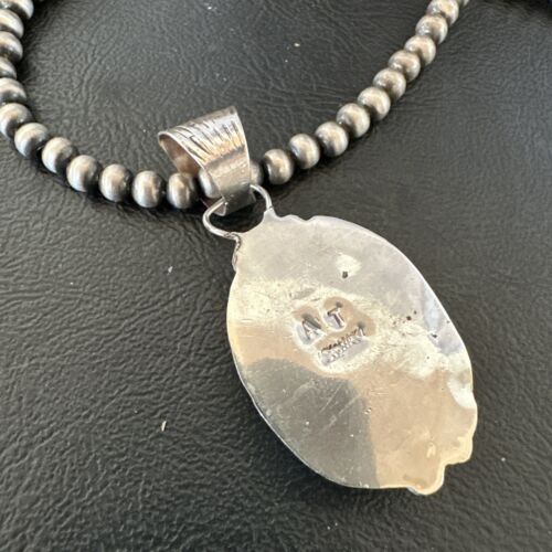 Navajo Pearls Kingman Turquoise Pendant Necklace | Sterling Silver | Authentic Native American Handmade | 17126