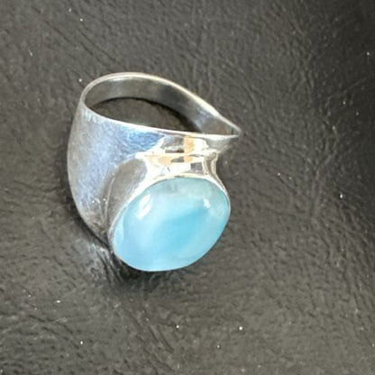 Womens Blue Larimar Navajo Sterling Silver Ring Size 7.5 17666