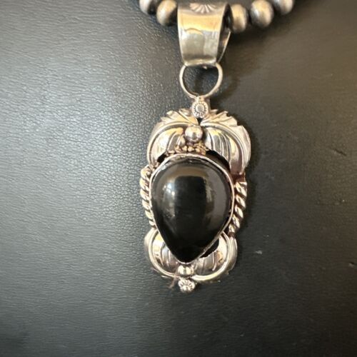 Native American Men's Pendant | Navajo Pearls | Sterling Silver Black Onyx Necklace | 16132