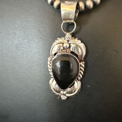 Native American Men's Pendant | Navajo Pearls | Sterling Silver Black Onyx Necklace | 16132